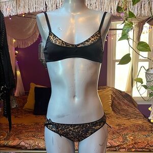 Vintage Lip Service silky satin & leopard mesh bralette + panties set